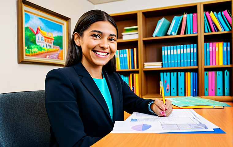 **
"A child counselor in a bright, colorful office, fully clothed in professional attire, reviewing paperwork with a warm smile. Bookshelves and children's artwork decorate the background. Safe for work, appropriate content, modest clothing, perfect anatomy, natural proportions, family-friendly."
**