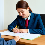 Child Counselor at Work**

"A professional child counselor, fully clothed in modest business attire, sitting at a desk in a bright and welcoming office. The counselor is interacting with a child client who is drawing. Natural lighting, soft colors. Safe for work, appropriate content, professional setting, perfect anatomy, correct proportions, well-formed hands, proper finger count, natural body proportions."

**