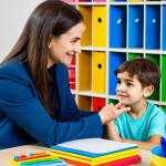 아동상담사 취업 과정 및 절차 - "A professional child psychologist in a brightly colored, child-friendly office, fully clothed in mo...