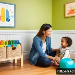 Home 21 아동상담사 직무 교육 필요성 - A warm and inviting counseling room with a child psychologist engaging attentively with a young chil...