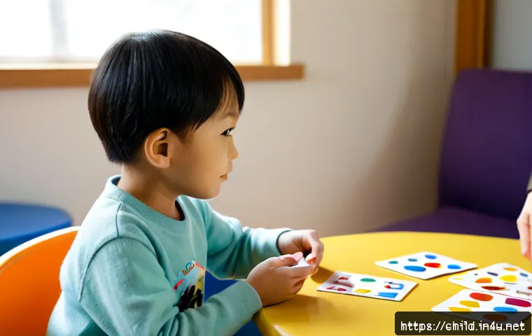 아동상담사 직무의 핵심 - Photorealistic child counselor in a warm, welcoming therapy room, seated at a small round table with...